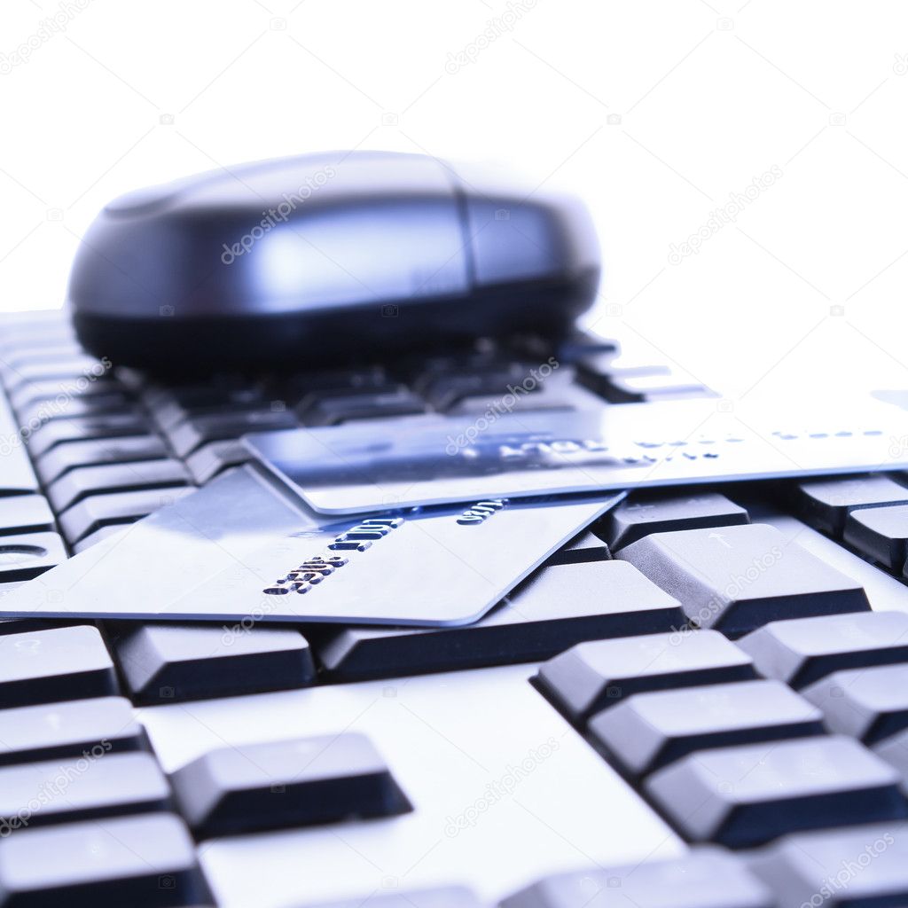 Credit cards on the keyboard