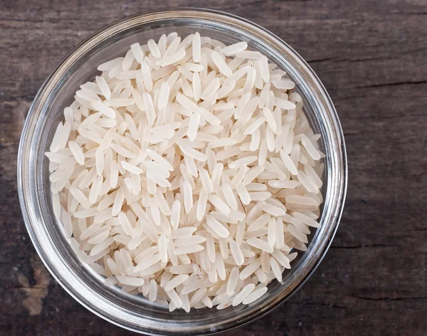 Rijst in een glazen kom — Stockfoto