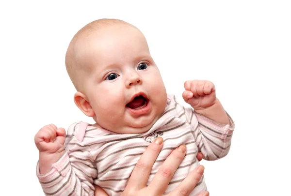Rozbawiony kaukaski mało noworodek bliska — Zdjęcie stockowe