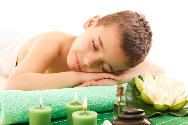 Boy rests with spa — Stock Photo, Image