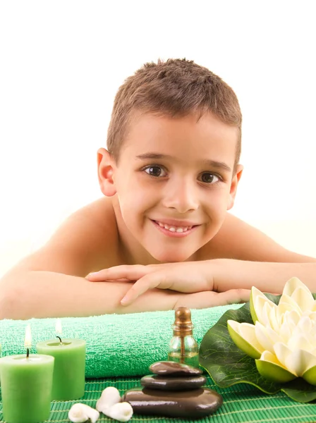 Smiling boy with the physiatrist in therapy — Stock Photo, Image