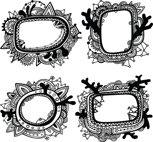 Conjunto de quatro molduras ornamentadas desenhadas à mão — Vetor de Stock