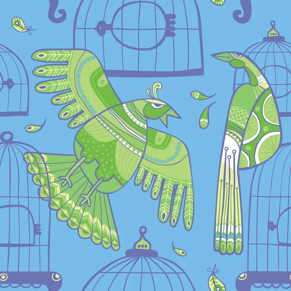 鳥やケージのシームレスなパターン — ストックベクタ