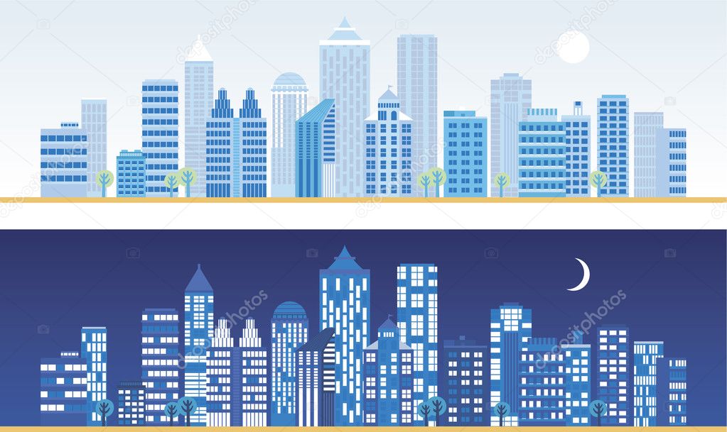 City landscape at day and night.