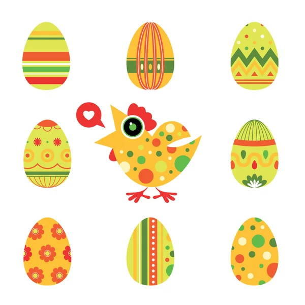 Carte poulet et œufs de Pâques - vert — Image vectorielle