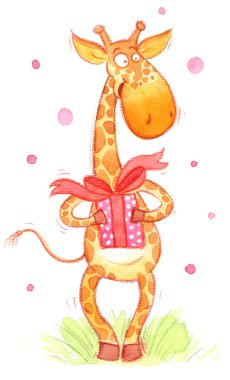 Greeting card of cartoon giraffe clipart