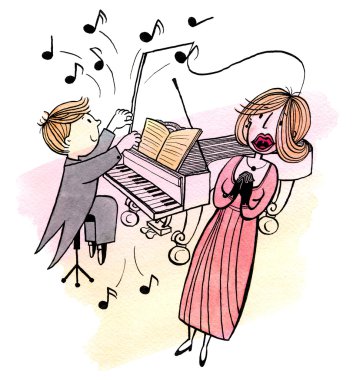 The young pianist and a singing woman clipart