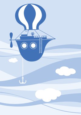 Blue flying ship clipart