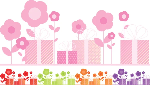 Presentes e flores conjunto de cinco cores diferentes — Vetor de Stock