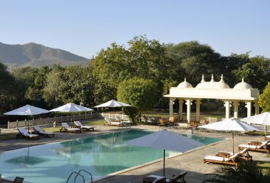 A medieval dome by a swimming pool in Udaipur, India clipart