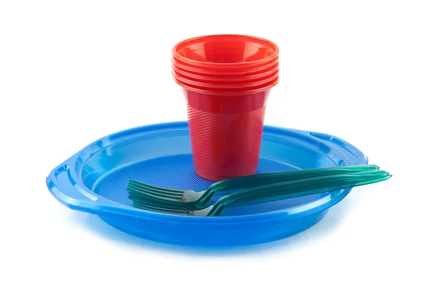 Plastic tableware isolated — Stock Photo, Image