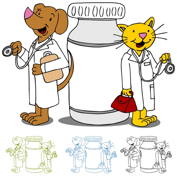 Pet Doctors with Medication — Stock Vector
