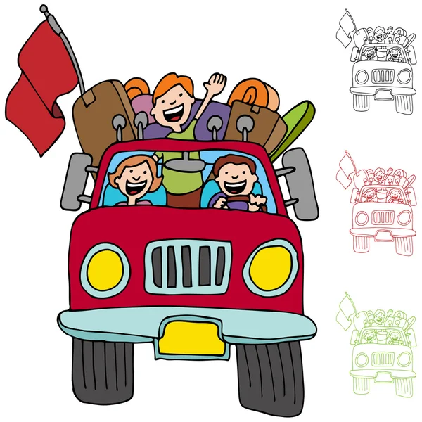 Road Trip kisteherautóval család — Stock Vector