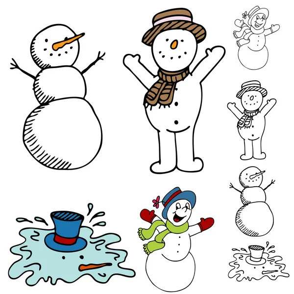 Conjunto de boneco de neve dos desenhos animados — Vetor de Stock