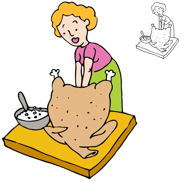 Woman Stuffing Turkey — Stock Vector