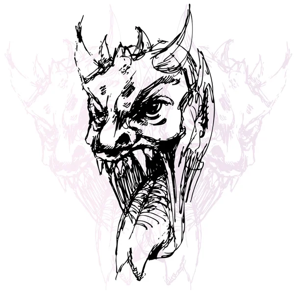 Demon gezicht tekening — Stockvector