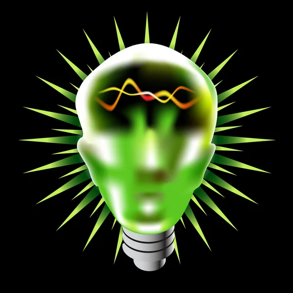 Green Lightbulb Head — Stock Vector