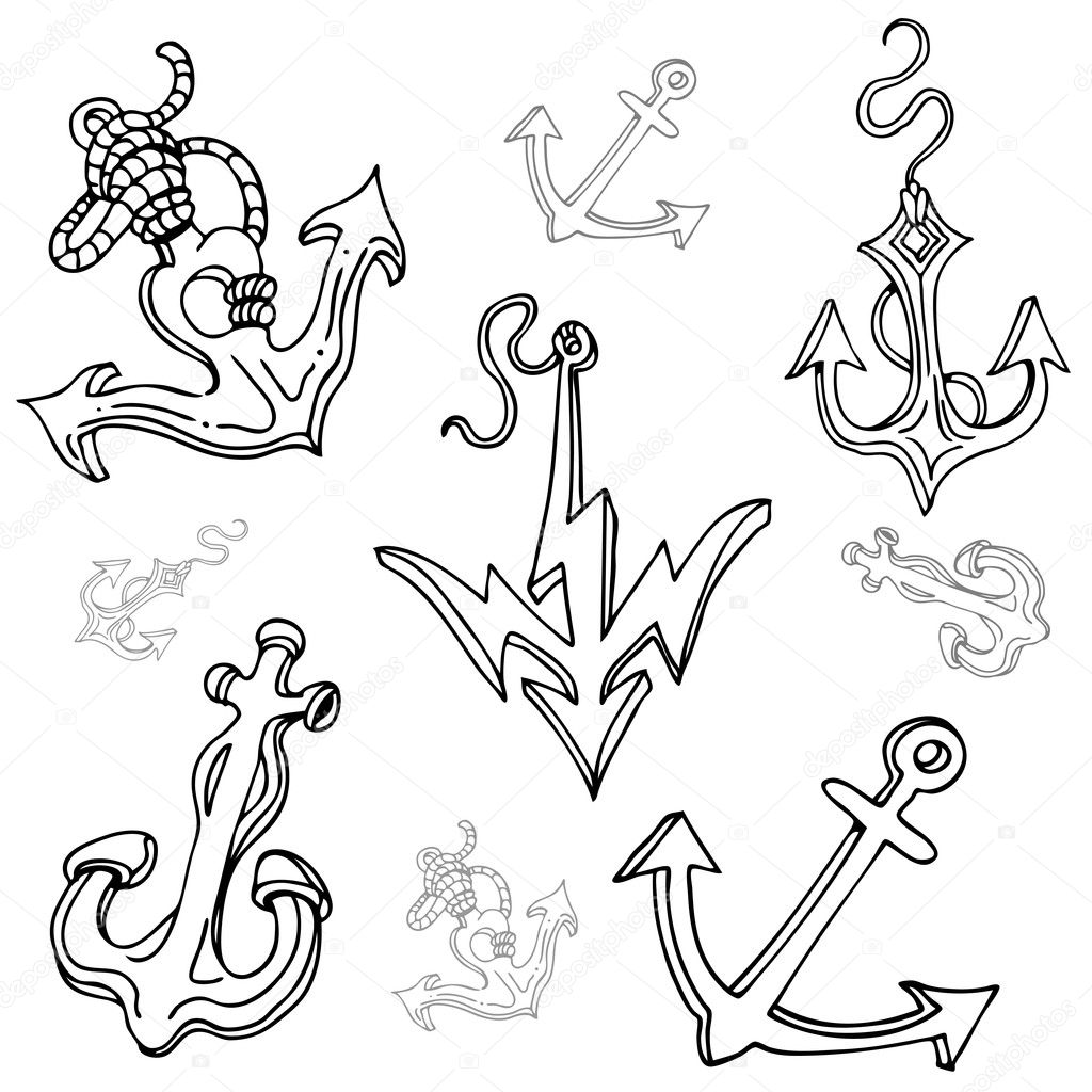 Boat Anchor Drawing Set Stock Vector by ©cteconsulting 8069166