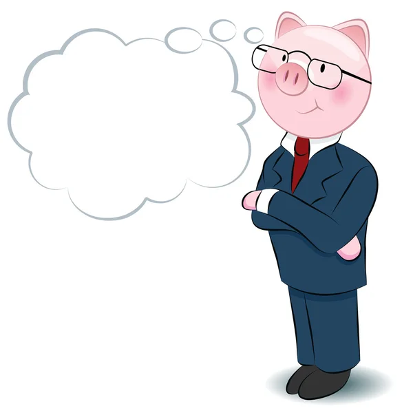 Pensando em Empresário Porco — Vetor de Stock