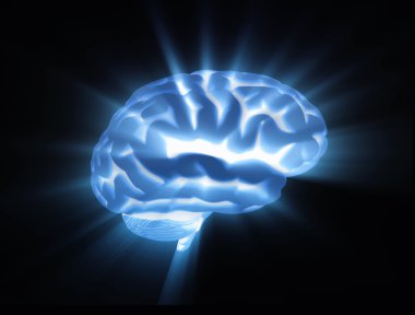 Blue brain on black background clipart