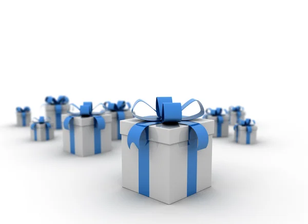 Groep van blue ribbon geschenkdozen — Stockfoto