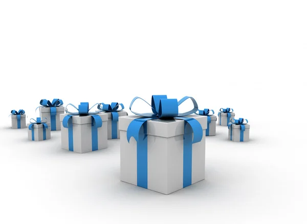 Skupina blue ribbon dárkové krabičky — Stock fotografie