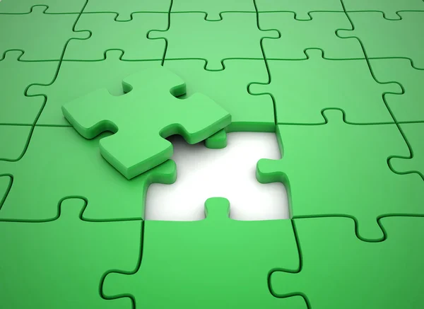 Green puzzle piece - solving the problem — Stock Photo, Image