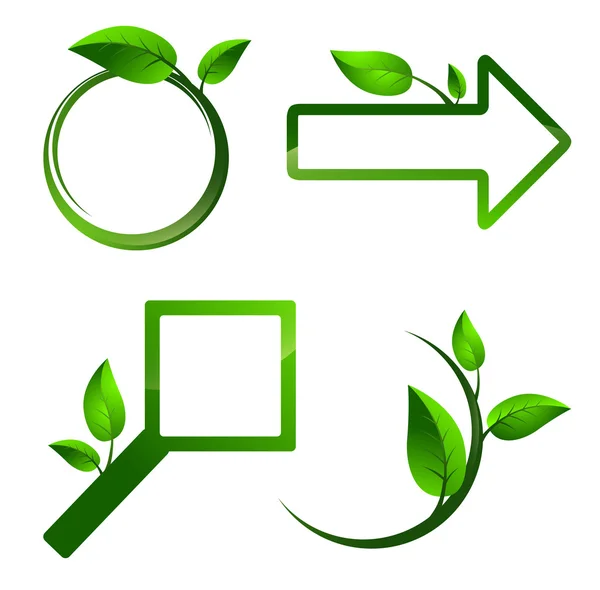 Diferentes signos con hojas verdes — Vector de stock