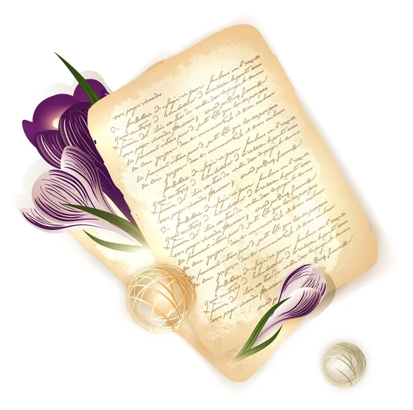 Παλιό γράμμα με άνθη κρόκου — Διανυσματικό Αρχείο