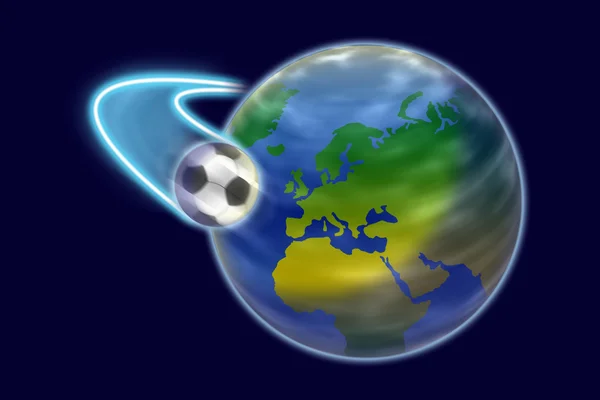 Voetbal over de hele wereld in donkerblauw. — Stockfoto