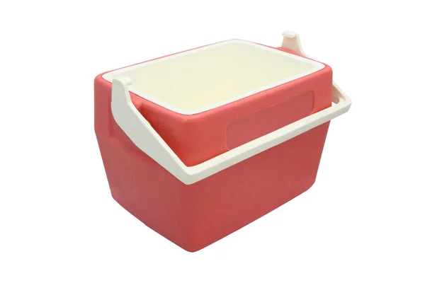 Plastic cooler box opened cover on white background. — Stock Photo, Image