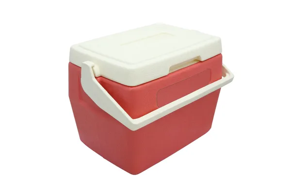Plastic koeler doos gesloten dekking op witte achtergrond. — Stockfoto