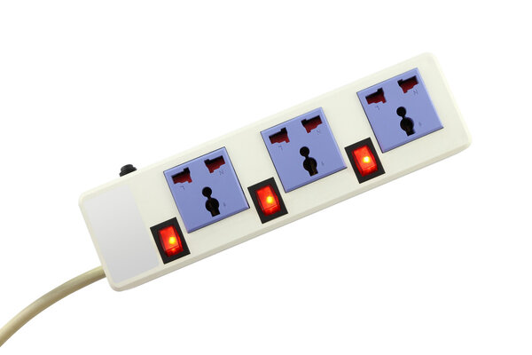 Electric outlet for extend cable on white background.