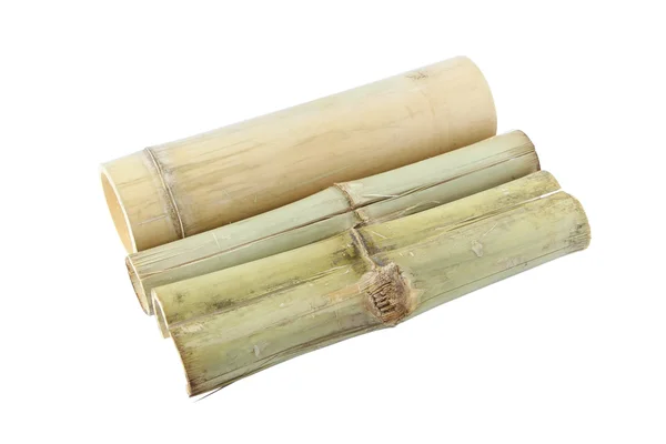Três tubos de bambu para vapor de arroz no fundo branco . — Fotografia de Stock