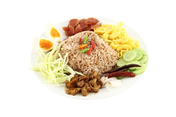 Steam rice mix shrimp paste with sweet pork and egg. — Stock Photo, Image