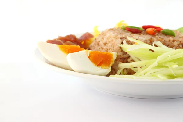 Part of steam rice mix shrimp paste with sweet pork and egg. — Stock Photo, Image