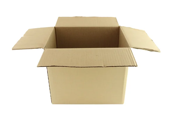Geopend van kartonnen doos op witte achtergrond. — Stockfoto