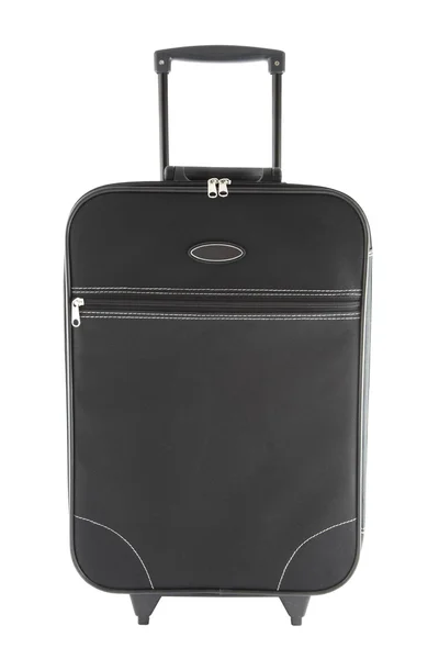 Přední černá cestovní taška na bílém pozadí — Stock fotografie