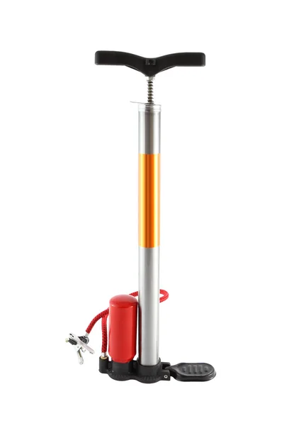 Fahrrad-Luftpumpe mit roter Luftflasche. — Stockfoto