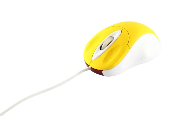 Yellow computer mouse with tail — Stock Photo, Image