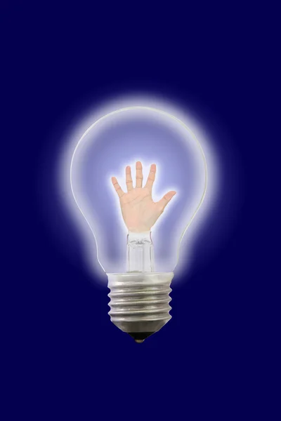 Hand in Glühbirne Licht. — Stockfoto