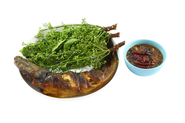 Snake head fish grilled and nim leaf — Stock Photo, Image