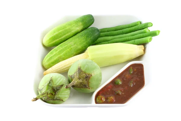エビチリ ペーストし、蒸し野菜 — ストック写真