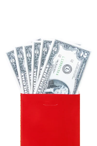 Crescimento do dinheiro americano a partir do envelope vermelho . — Fotografia de Stock