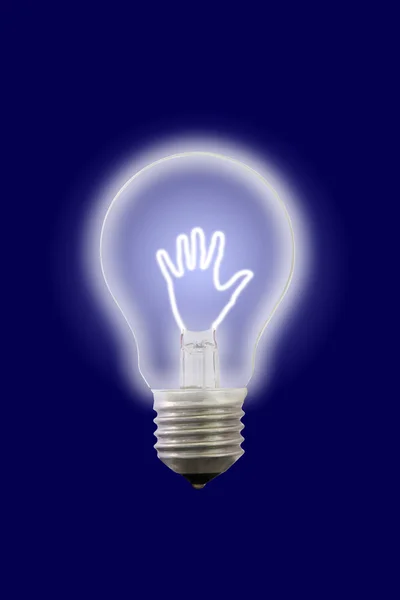 Zeige Hand glühen innere elektrische Lampe. — Stockfoto