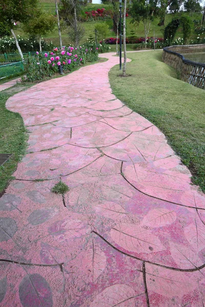 Czerwony szlak w ogrodzie. — Zdjęcie stockowe