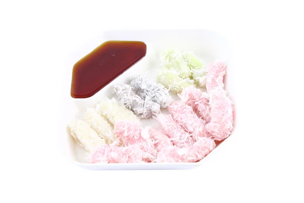 タイの色粉ココナッツ カスタードと甘いディップ. — ストック写真