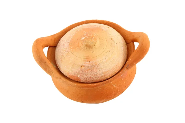 Old pottery pot closed on white background. — Stock Photo, Image