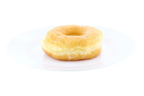 Donut de azúcar en el plato sobre fondo blanco . —  Fotos de Stock