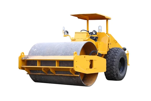 Dirty road roller on white background. — Stock Photo, Image